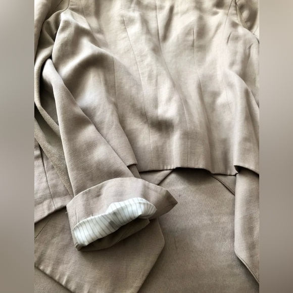 BCBG Max Azria Pumice Draped Front Jacket Blazer Camel Beige White Striped Sz XS - Picture 8 of 8